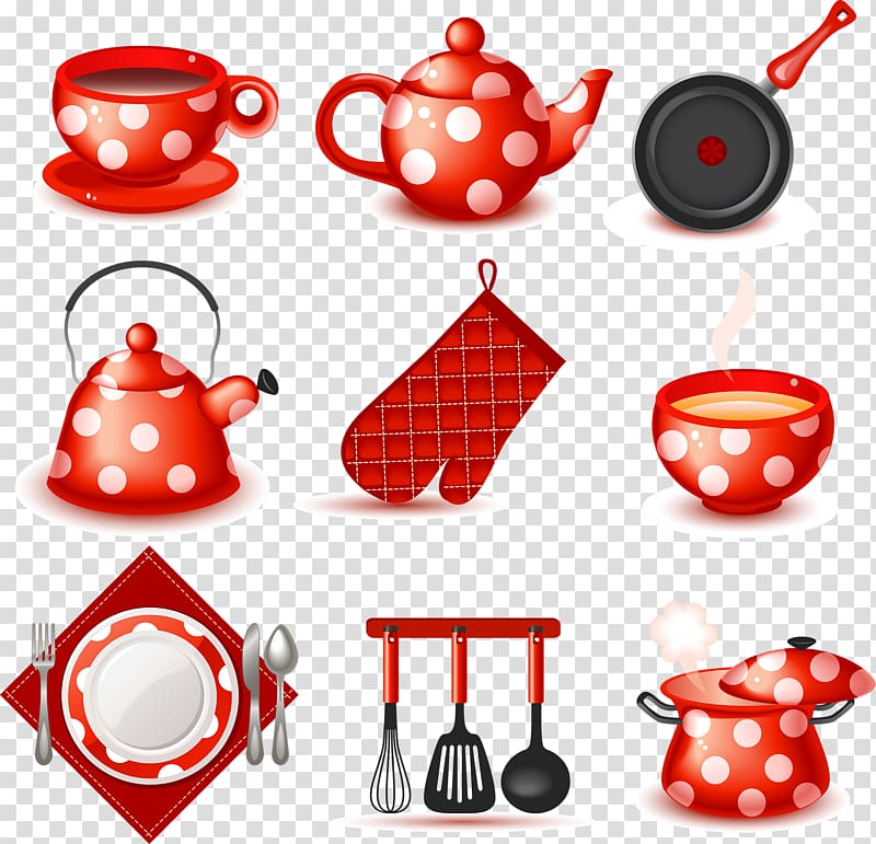 Kitchen utensil Kitchenware Tableware, Cartoon red kitchen transparent background PNG clipart