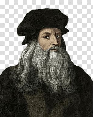 man wearing black coat and hat, Leonardo Da Vinci Portrait transparent background PNG clipart