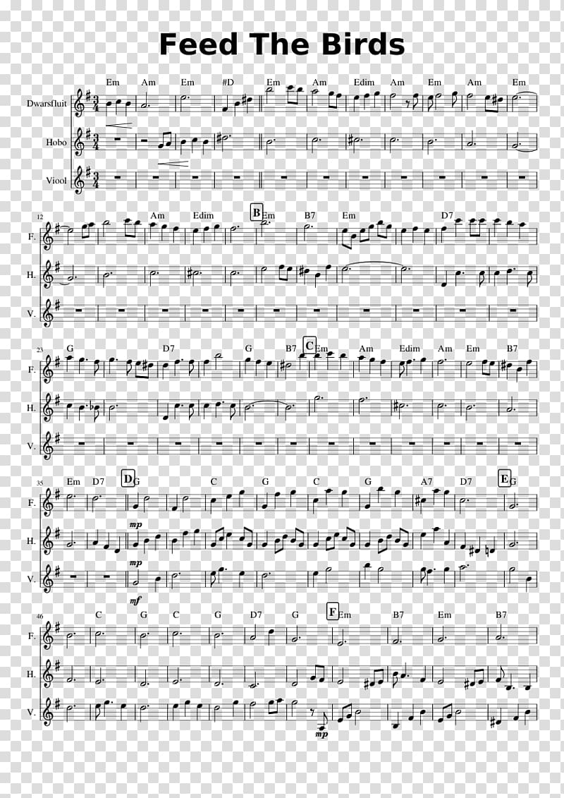 Sheet Music Feed the Birds MuseScore Violin, free sheet music transparent background PNG clipart