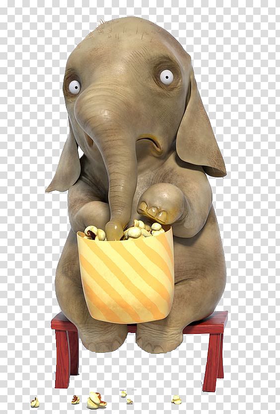 Indian elephant Popcorn Animation, Baby elephant eating popcorn transparent background PNG clipart