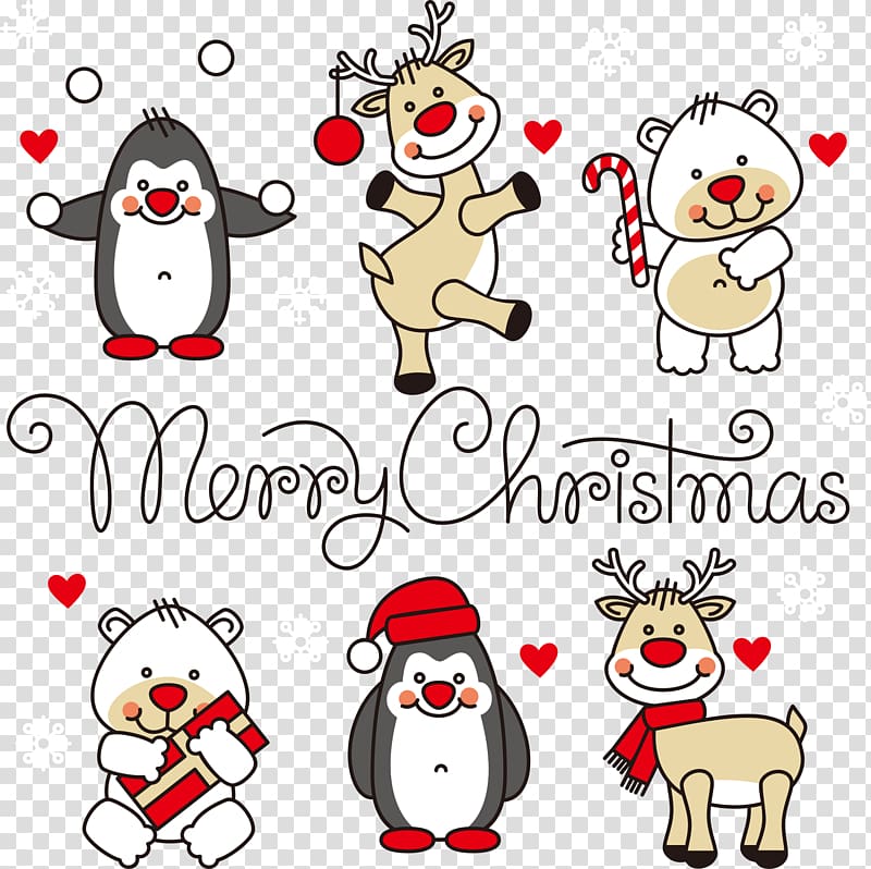 Reindeer Santa Claus Christmas Cartoon , Christmas penguin with fawn transparent background PNG clipart