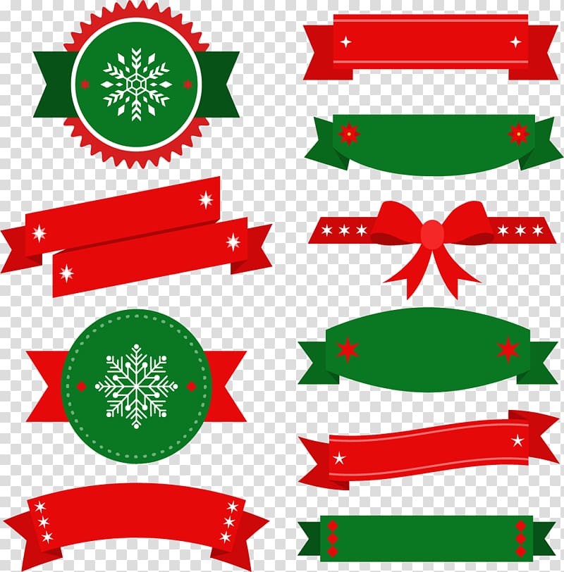 , Green red ribbon holiday decorations transparent background PNG clipart