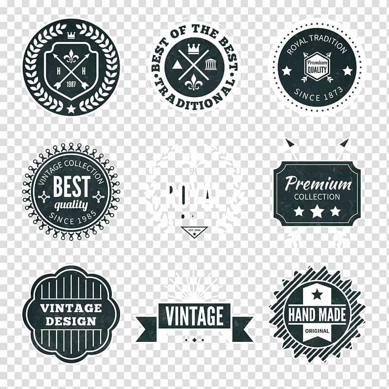 9 retro labels transparent background PNG clipart