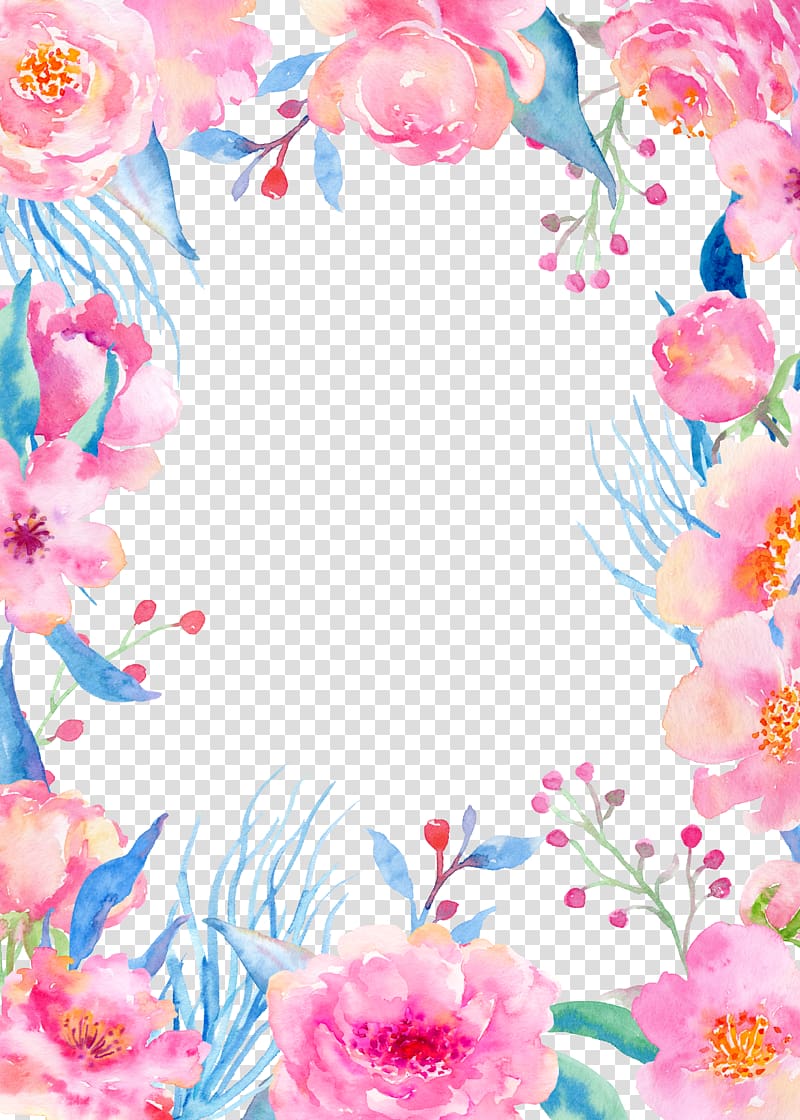 pink petaled flower frame , Wedding invitation Floral design Painting , Color painting decoration transparent background PNG clipart