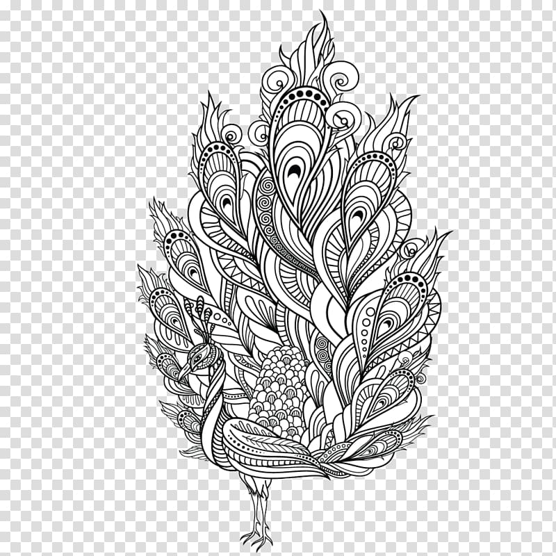 Adult Coloring Book: Stress Relieving Patterns Colouring Pages Peafowl, peacock feather transparent background PNG clipart