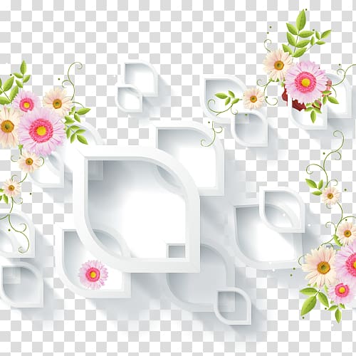white floral wall decor, 3D television 3D computer graphics 3D film, Flowers TV backdrop transparent background PNG clipart