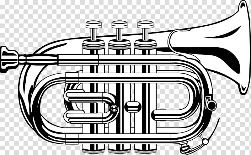 Trumpet Black and white , Silver trumpet transparent background PNG clipart