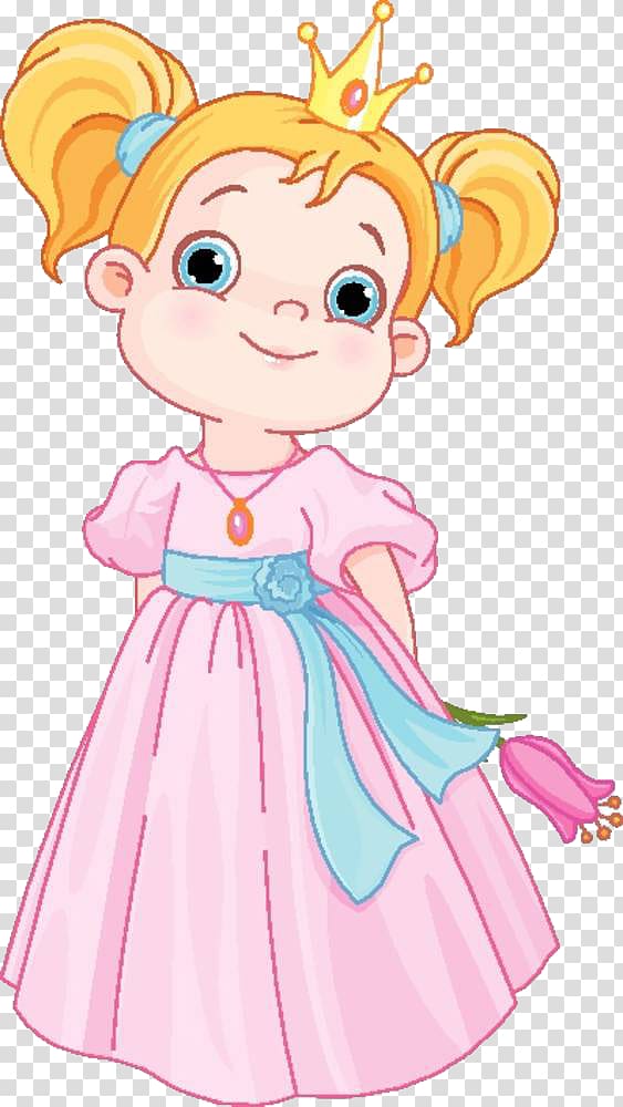 girl in pink dress and crown, Princess Illustration, The little princess dressed in pretty clothes transparent background PNG clipart