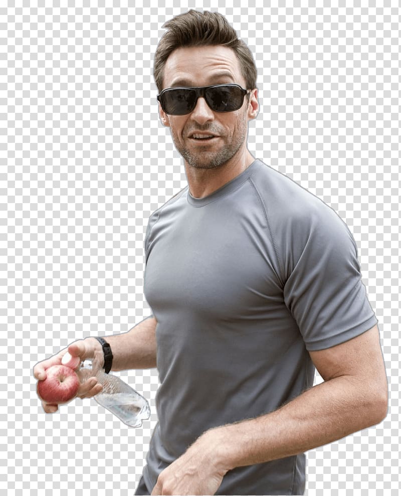 man holding apple, Hugh Jackman Smiling transparent background PNG clipart