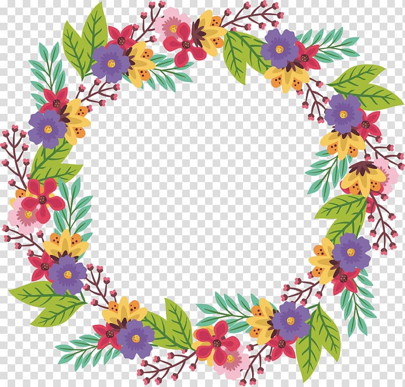 assorted-color wreath, Floral design Cut flowers Pattern, Colorful romantic garlands transparent background PNG clipart