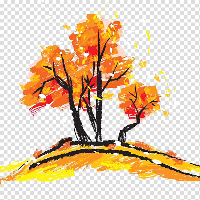 orange trees , Watercolor painting Autumn Poster Fukei, China Wind creative tree leaves transparent background PNG clipart