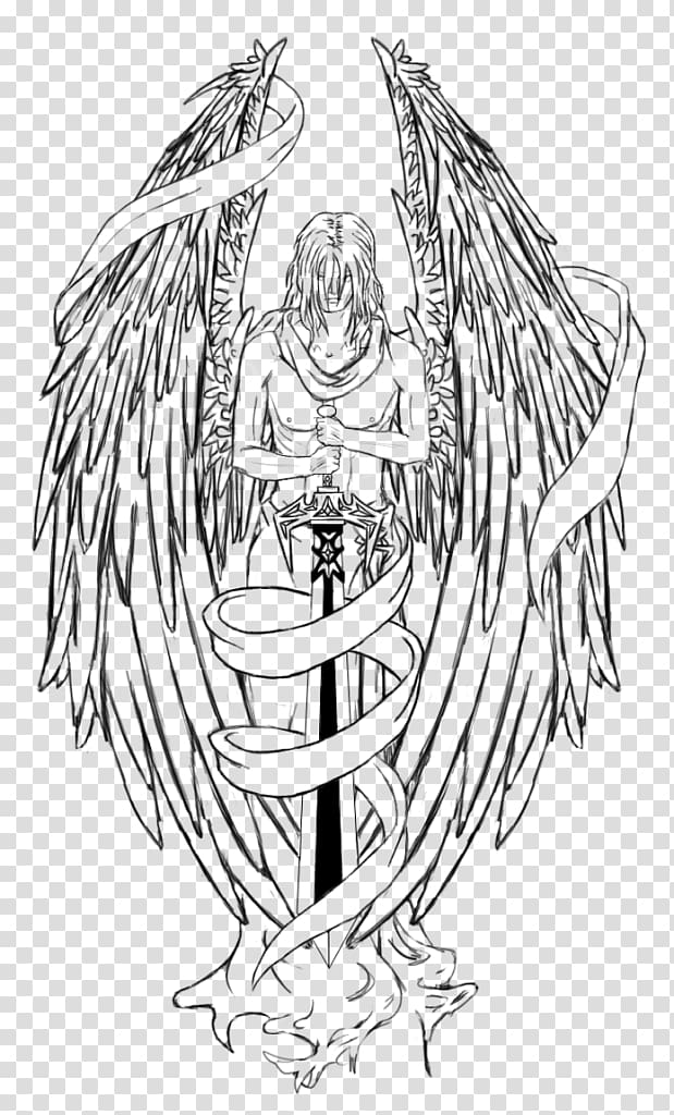 Tattoo Angel Sword Drawing New school, angel transparent background PNG clipart