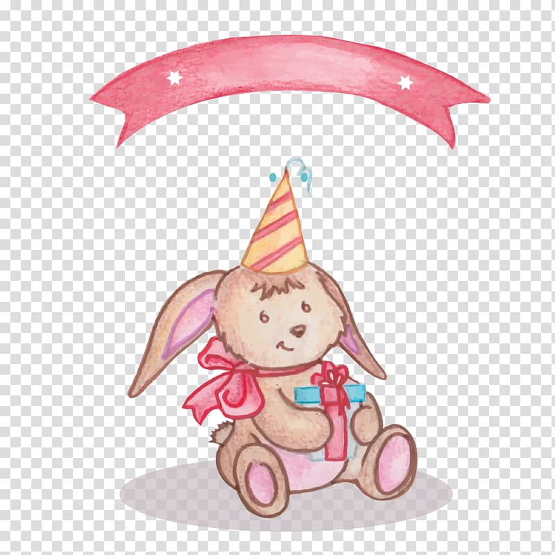 Birthday, Hand painted rabbit transparent background PNG clipart