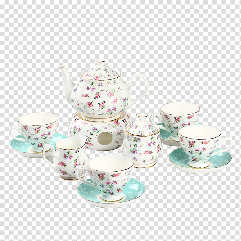 Tea set Coffee cup Porcelain, Pastoral wind tea transparent background PNG clipart