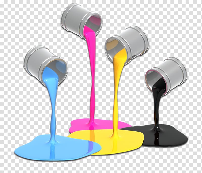 four assorted-color paints illustration, CMYK color model Paint Screen printing, colours transparent background PNG clipart