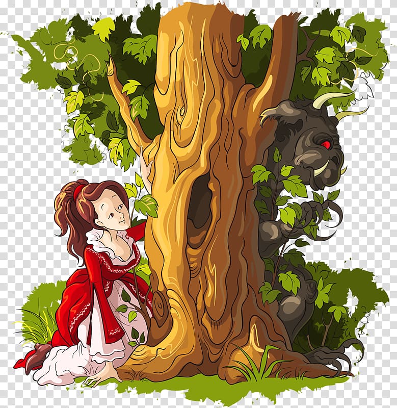 Madame de Villeneuves Original Beauty and the Beast, Illustrated by Edward Corbould and Brothers Dalziel Illustration, Tree behind the monster transparent background PNG clipart