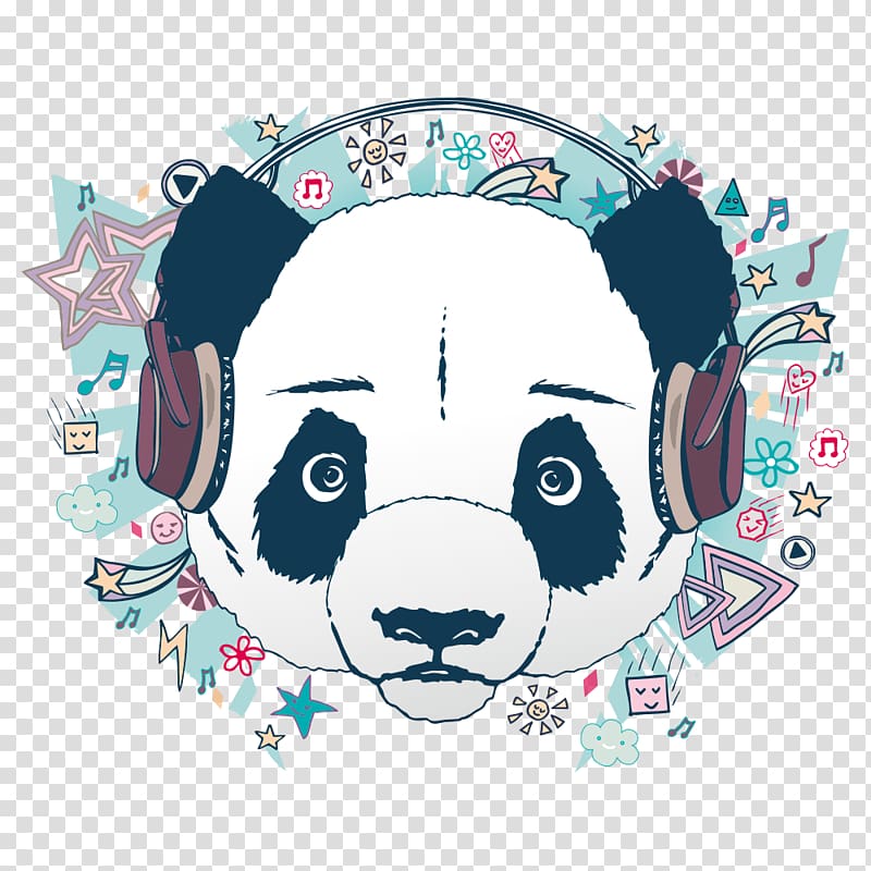 panda wearing headphone illustration, Printed T-shirt Long-sleeved T-shirt Robe, Creative animal print transparent background PNG clipart