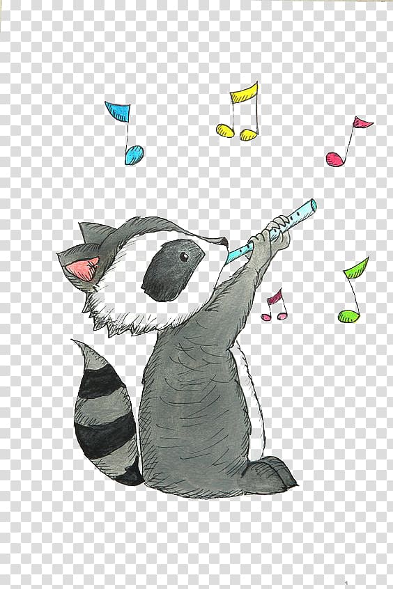 raccoon playing flute , Raccoon Drawing Cuteness Illustration, raccoon transparent background PNG clipart