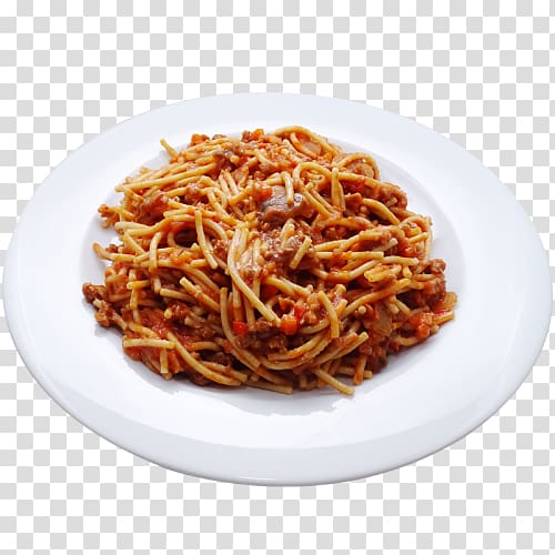 Mie goreng Chinese noodles Bolognese sauce Pasta Italian cuisine, top view spaghetti bolognese transparent background PNG clipart