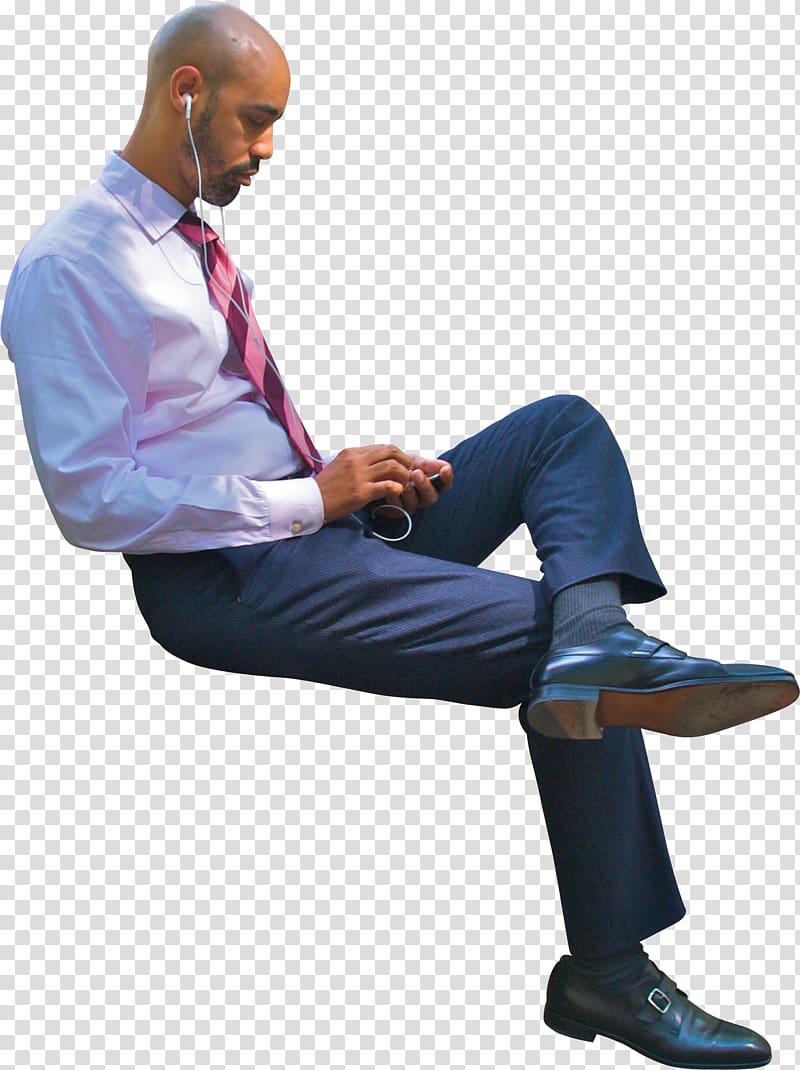 man sitting using earphones, Sitting Manspreading, Sitting businessman transparent background PNG clipart