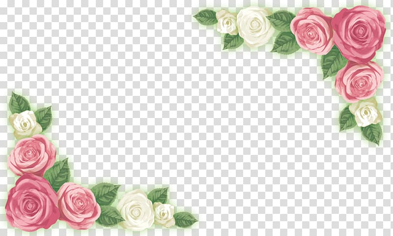 white and pink flowers border, Adobe Illustrator Garden roses, Rose corner flower material transparent background PNG clipart