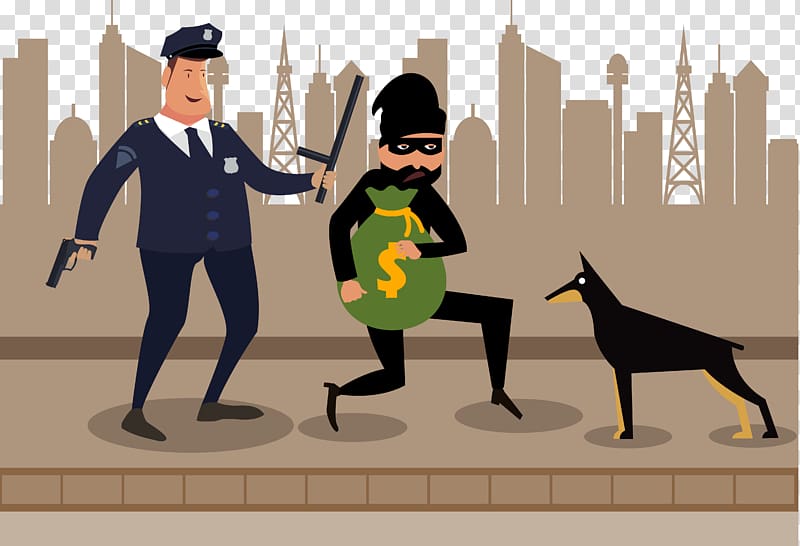Cartoon Police officer Arrest, The police arrested the thief transparent background PNG clipart