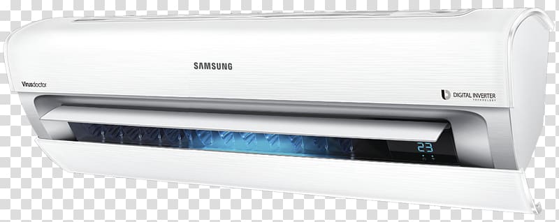 white Samsung split-type AC unit displaying 23, Air conditioner Samsung Acondicionamiento de aire Air conditioning Heat pump, air conditioner transparent background PNG clipart