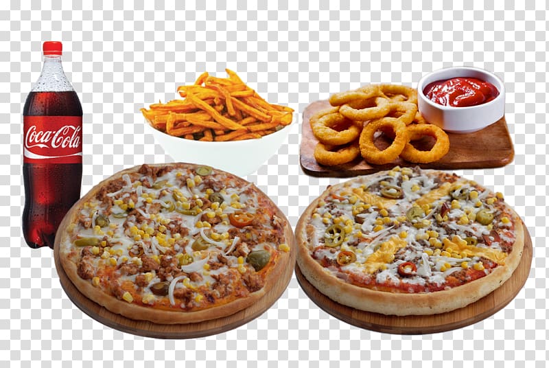 Pizza Hamburger American cuisine Junk food French fries, pizza transparent background PNG clipart