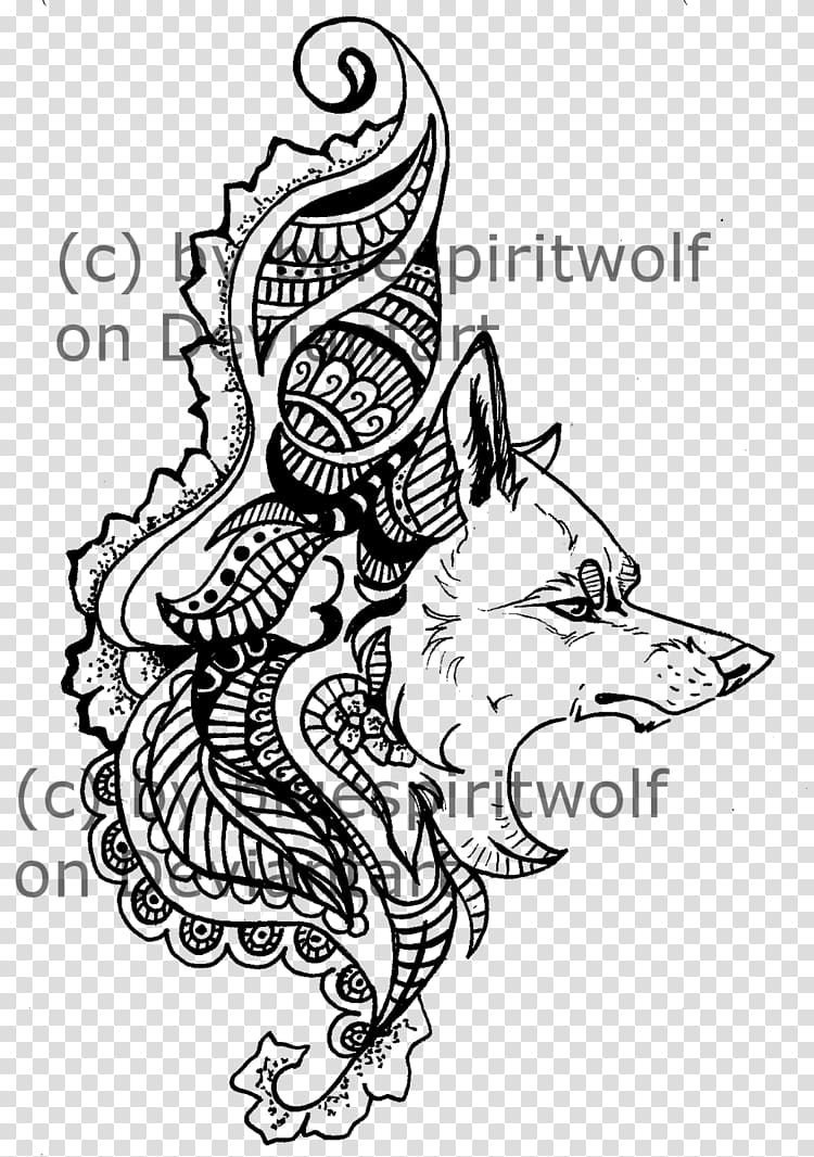 Henna Gray wolf Drawing Mehndi Tattoo, henna Pattern transparent background PNG clipart