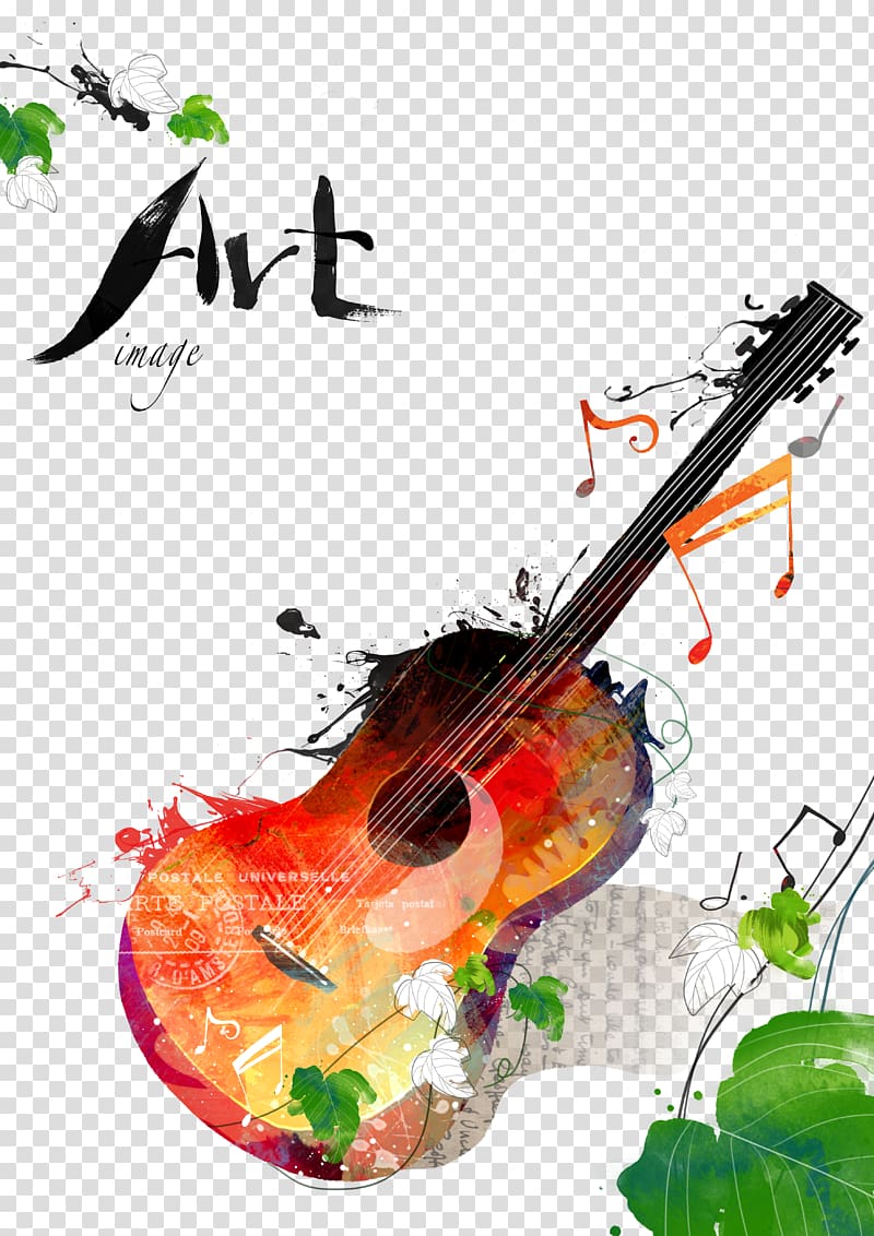 red and yellow guitar illustration, Guitar Music, guitar transparent background PNG clipart