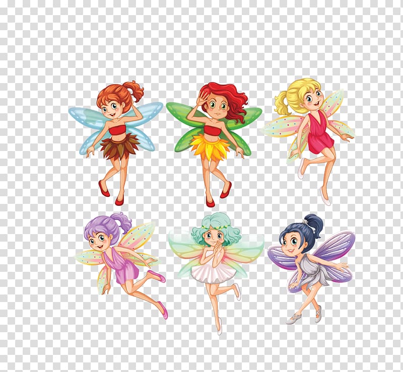 Fairy Illustration, colored wings girl creative transparent background PNG clipart