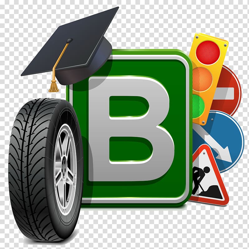 illustration Driving Driver\'s education School, Hand-painted cartoon car tires and construction license transparent background PNG clipart
