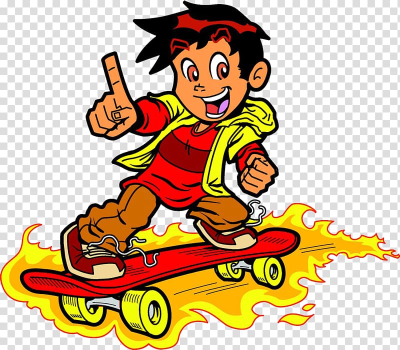 Skateboarding Cartoon , Fire skating transparent background PNG clipart