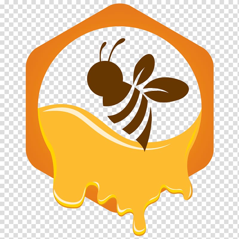 honey bee and dripping honey syrup illustration, Honey bee Logo European dark bee, bee transparent background PNG clipart