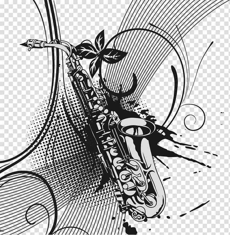 Jazz Saxophone Graphic design, Dynamic saxophone theme material transparent background PNG clipart