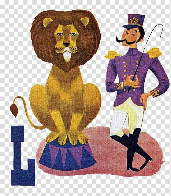 Lion Circus Illustration, Circus lion and trainer transparent background PNG clipart