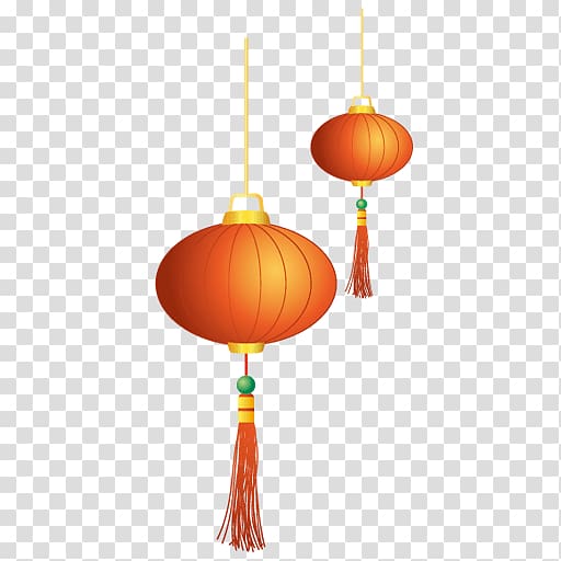 red Chinese lanterns with tassel illustration, Chinese New Year Pair Of Lanterns transparent background PNG clipart