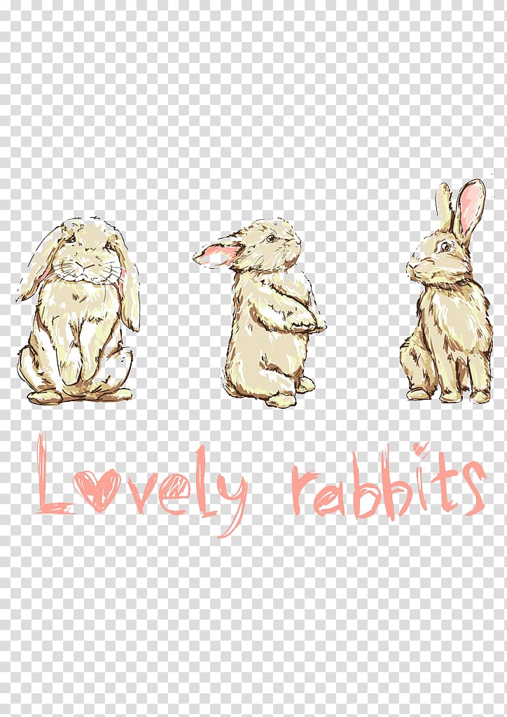 three grey rabbits with text overlay, Rabbit Drawing Cartoon Illustration, Watercolor rabbit transparent background PNG clipart