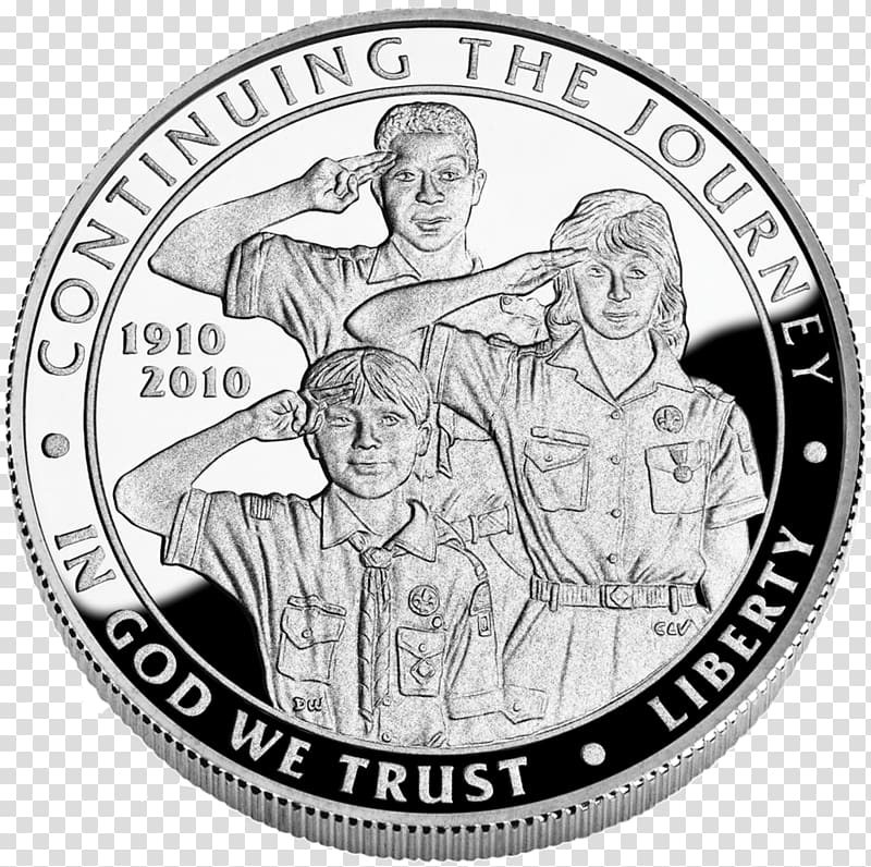 Dollar coin Boy Scouts of America centennial silver dollar Commemorative coin, silver coin transparent background PNG clipart