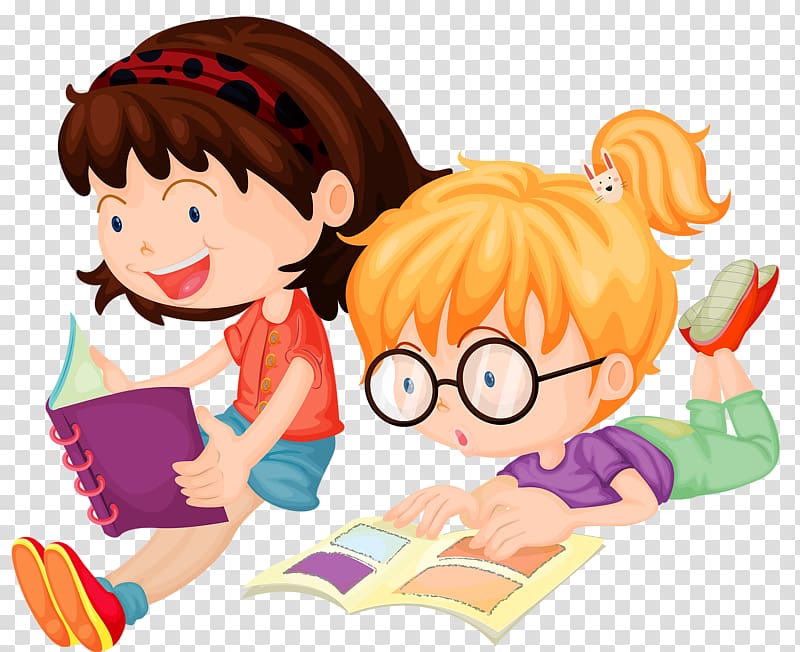two girls reading books illustration, Reading , Children learn transparent background PNG clipart