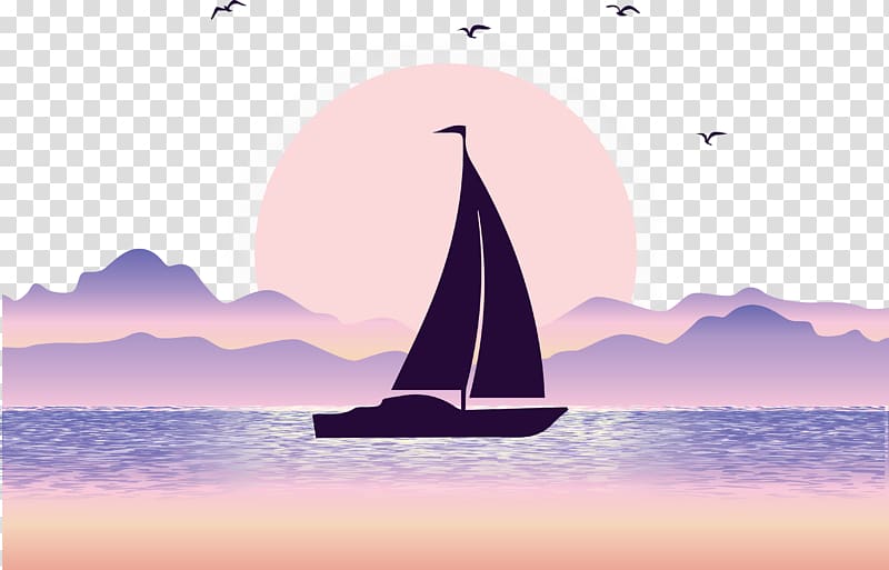 black sailboat on ocean art, Euclidean Sea Illustration, Sea sailing transparent background PNG clipart