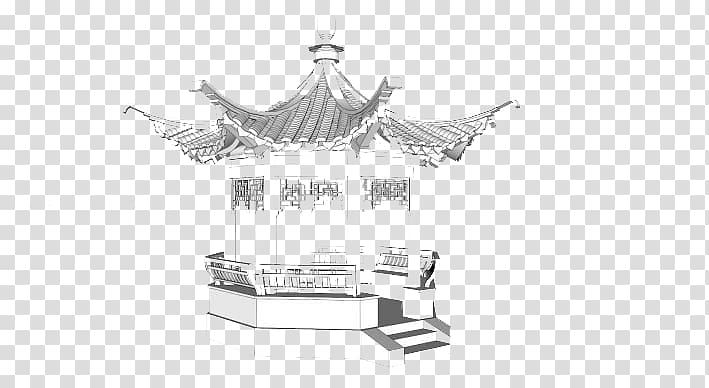 Black and white Graphic design Chinese pavilion, A vague house transparent background PNG clipart