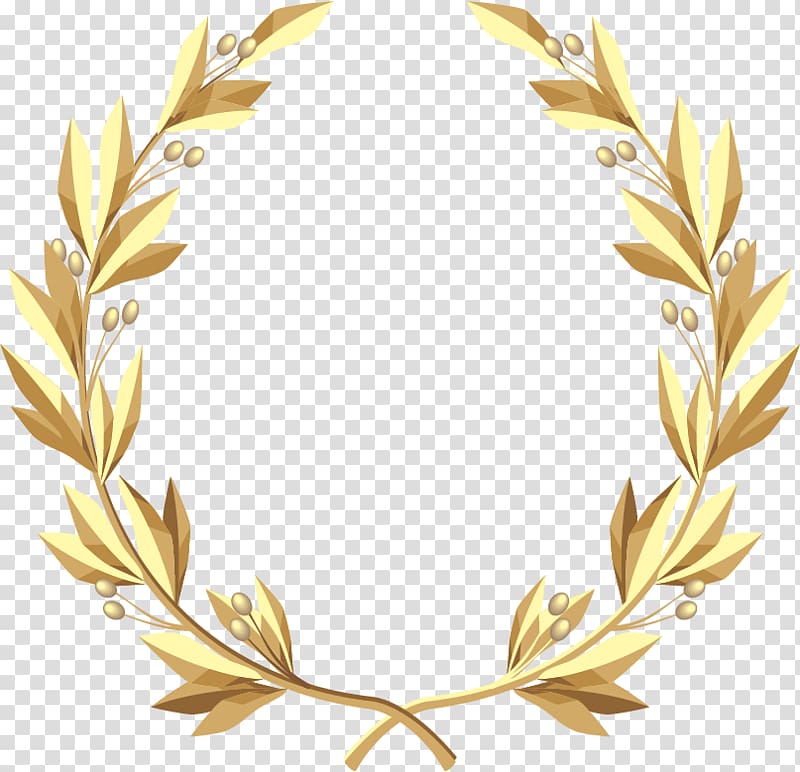 brown wreath logo, Laurel wreath Gold , painted golden wheat transparent background PNG clipart