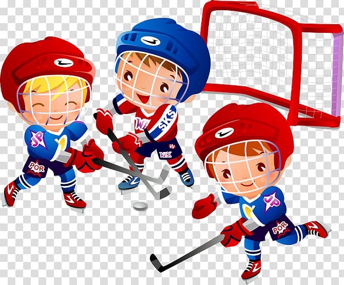 Ice hockey Cartoon , Children playing hockey transparent background PNG clipart