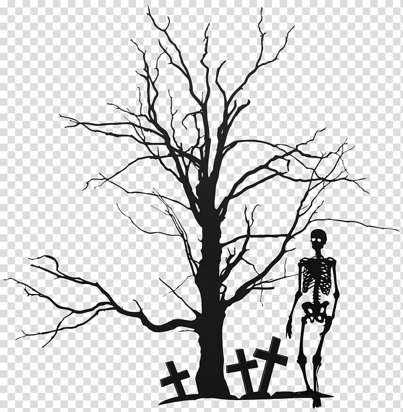 gray tree illustration, The Halloween Tree , Halloween Tree and Skeleton transparent background PNG clipart