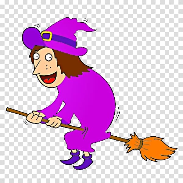 Broom Magic Witchcraft Illustration, A cartoon witch riding a magic broom transparent background PNG clipart