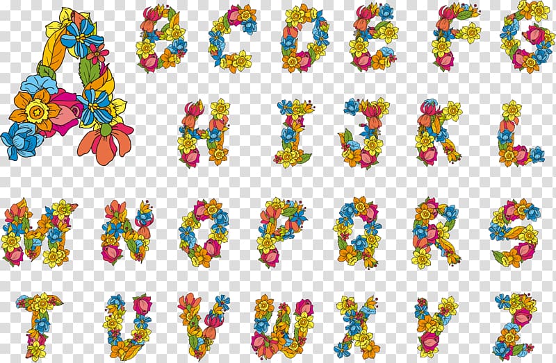 multicolored flower alphabet , Alphabet Letter case Flower, Color flower alphabet material transparent background PNG clipart