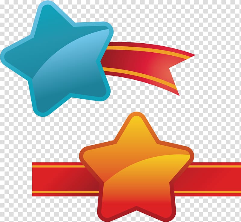 , Five pointed star ribbon cartoon label transparent background PNG clipart