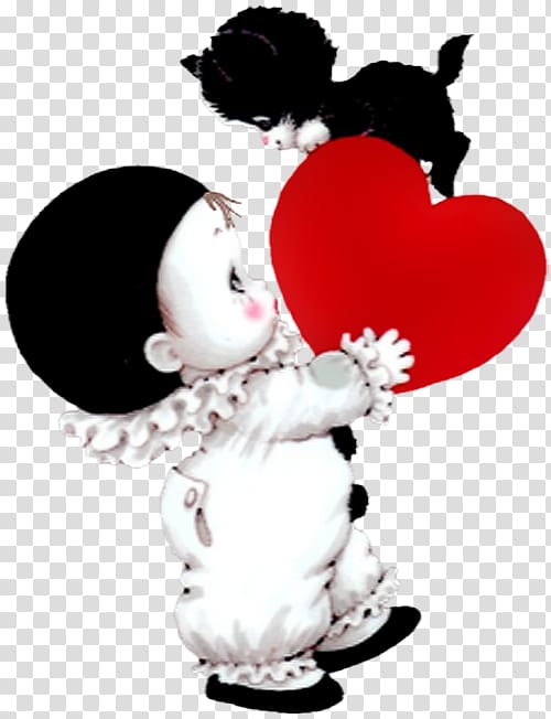 porcelain figure illustration, Passion Love Drawing, Cute Mime and Kitten with Heart transparent background PNG clipart