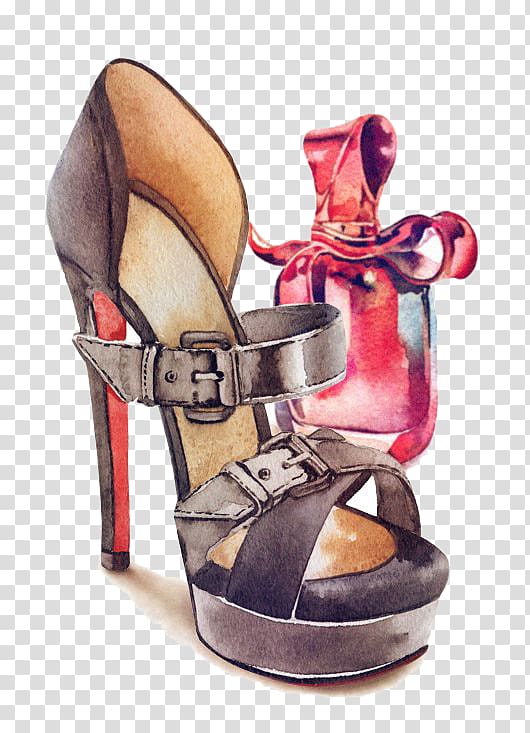 Slipper High-heeled footwear Shoe Sandal, Hand-painted watercolor Ms. sandals perfume transparent background PNG clipart